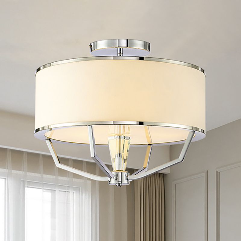 4/5 luci lampada a montaggio a filo tamburo con anello metallico in tessuto bianco ombra moderna luce soffitto, 19,5 "/23,5" w