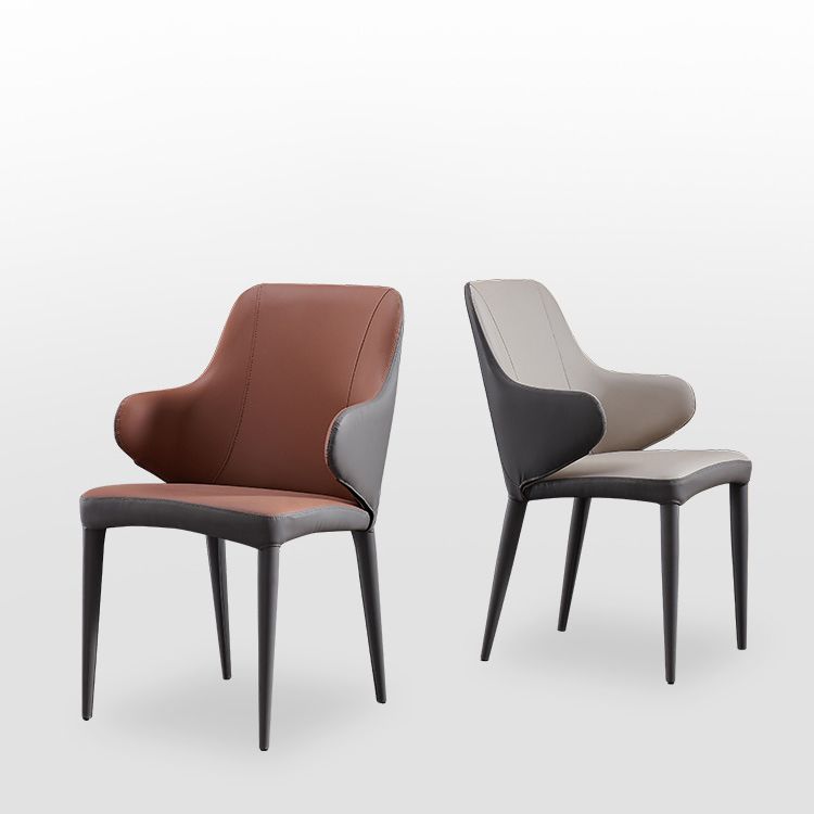 Silla de comedor de cuero contemporánea con respaldo sólido con acabado mate y sillón de hotel