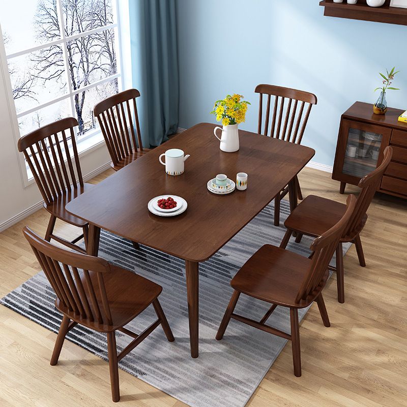 Modern Style Solid Wood Dining Set with Rectangle Shape Table and 4 Legs Base