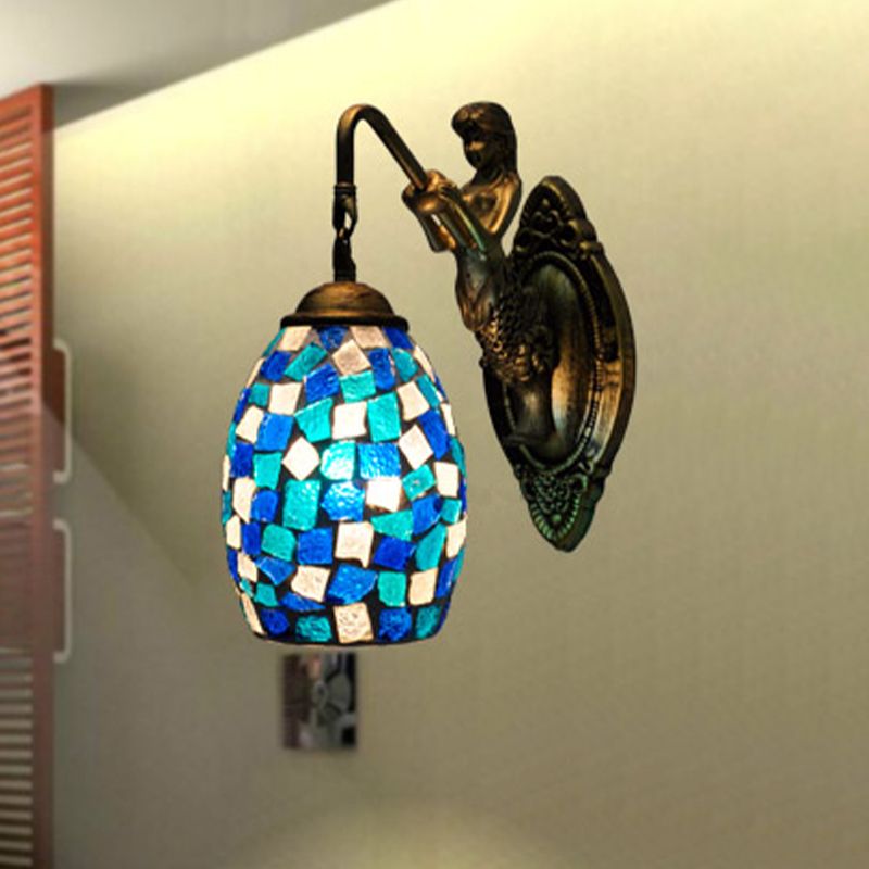 Dome Vanity Lamp 1 Light Silver/Red/Yellow Stained Glass Mediterranean Stylish Sconce Light Fixture for Bathroom