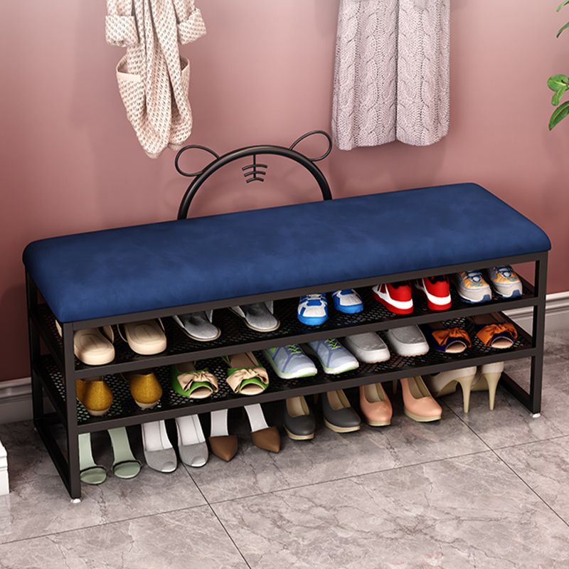 Modern Entryway Bench Cushioned Rectangle Metal Seating Bench with Shelves