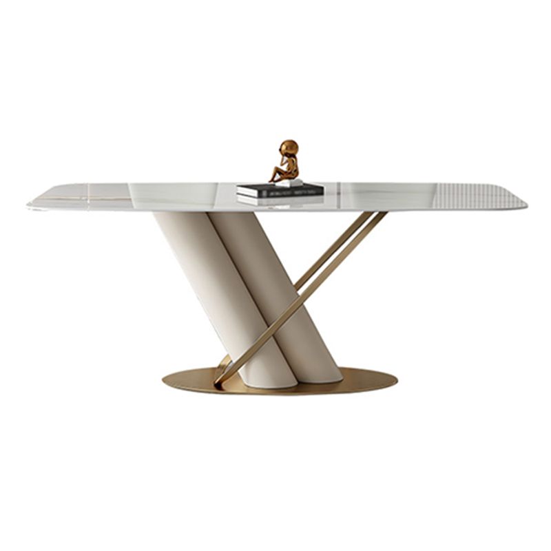 Mesa de comedor rectangular de lujo tradicional Mesa de cena de piedra con base de pedestal