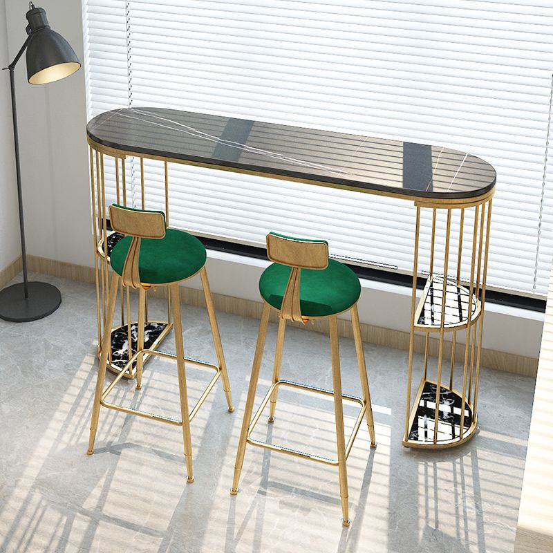 Glam Style Fixed Pub Set 1/3 Pieces Stone Oval Counter Table Set