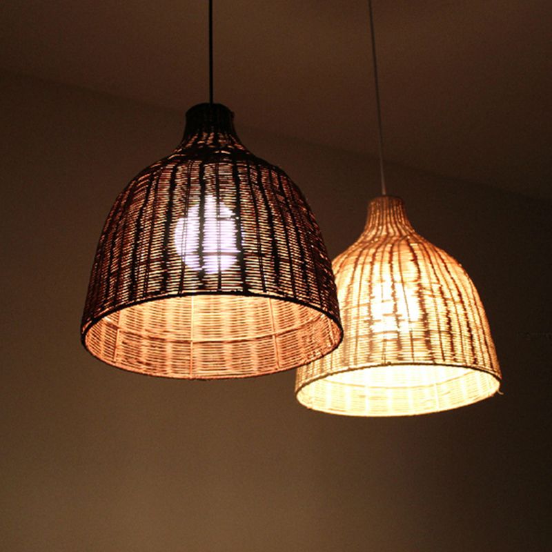 Handwoven Dome Pendant Light Fixture Chinese Bamboo Single Bulb Ceiling Light for Dining Table