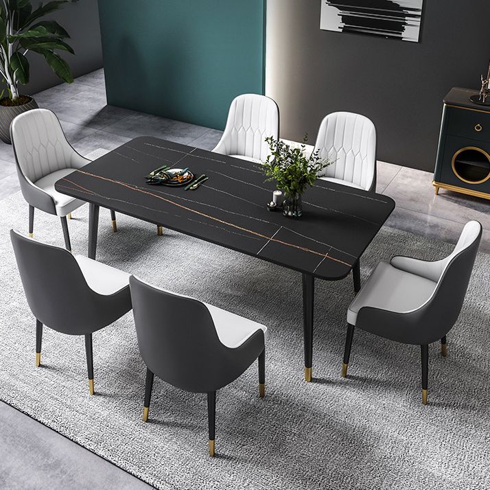 Rectangle Dining Table White and Black Stone Modern Dining Table