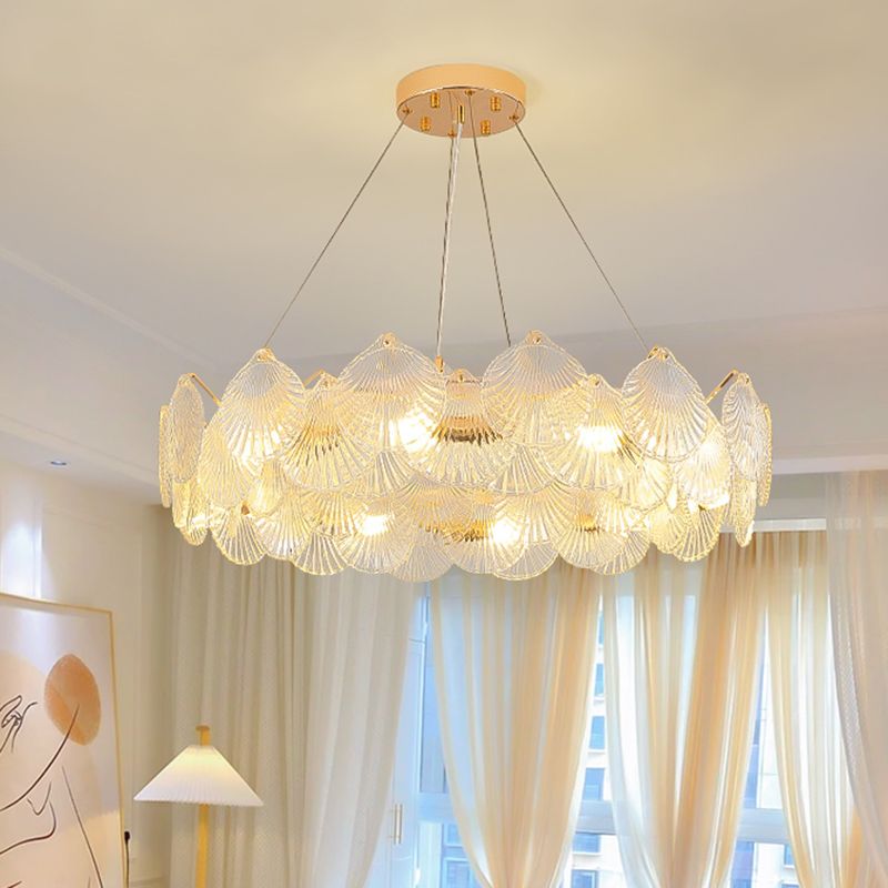 Gold Metal Modern Ceiling Light Geometric Shape Island Light with Shell Shade for Bedroom