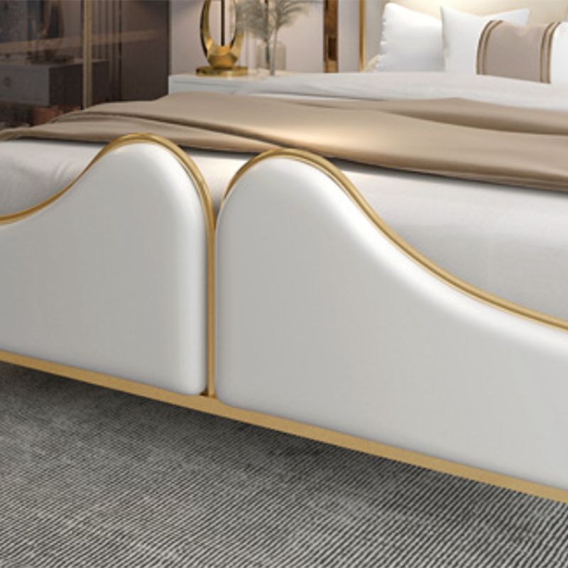 Glam Standard Bed with Upholstered Headboard in Iron Frame Bed