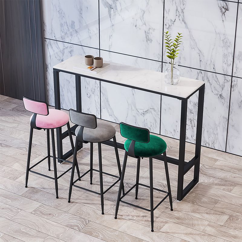 Modern Armless Backrest Counter Stool Iron Household Bar Stool with Velvet Cushion
