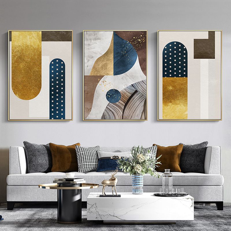 Geometry Canvas Print for Living Room Abstract Wall Art in Dark Color, Textured