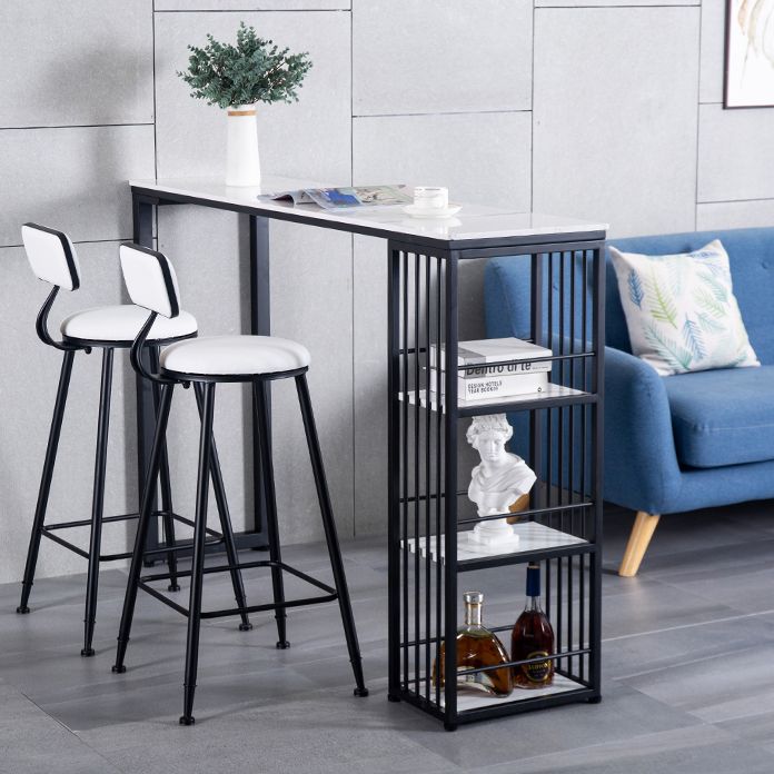 Marble Bistro Table with Rectangle Table Top Double Pedestal Table - 41.3" H