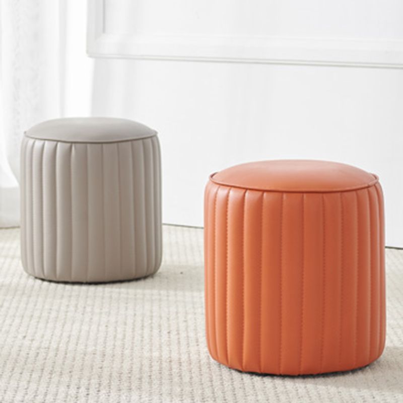 Contemporary Water Resistant Pouf Round Orange Leather Ottoman