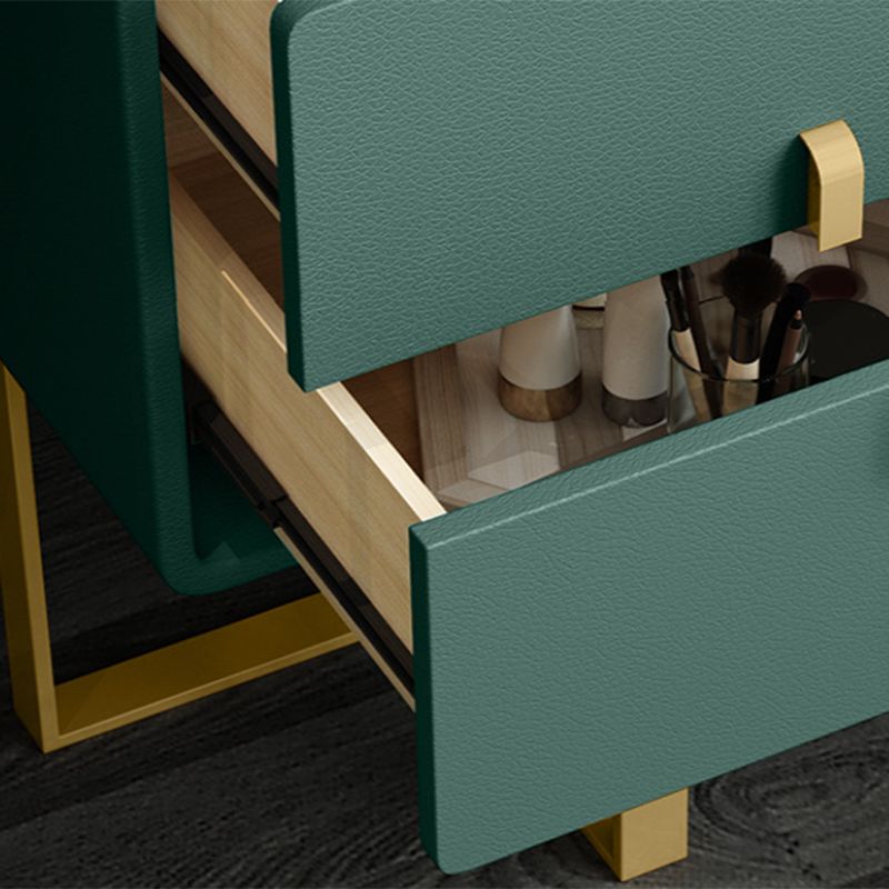 Luxurious Leather 2-Drawer Vanity Makeup Table Set in Dark Green