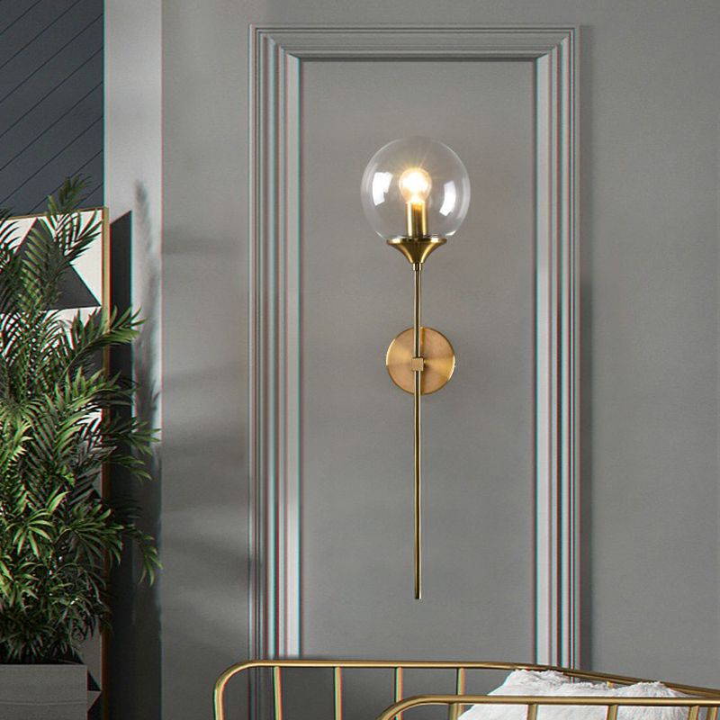 Glass Global Wall Mount Lamp Post-Modern Single Brass Wall Sconce Light with Pencil Arm