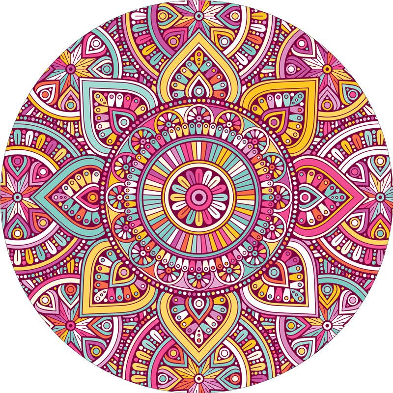 Multicolor Mandala Rug Synthetics Moroccan Rug Non-Slip Pet Friendly Washable Rug for Sitting Room