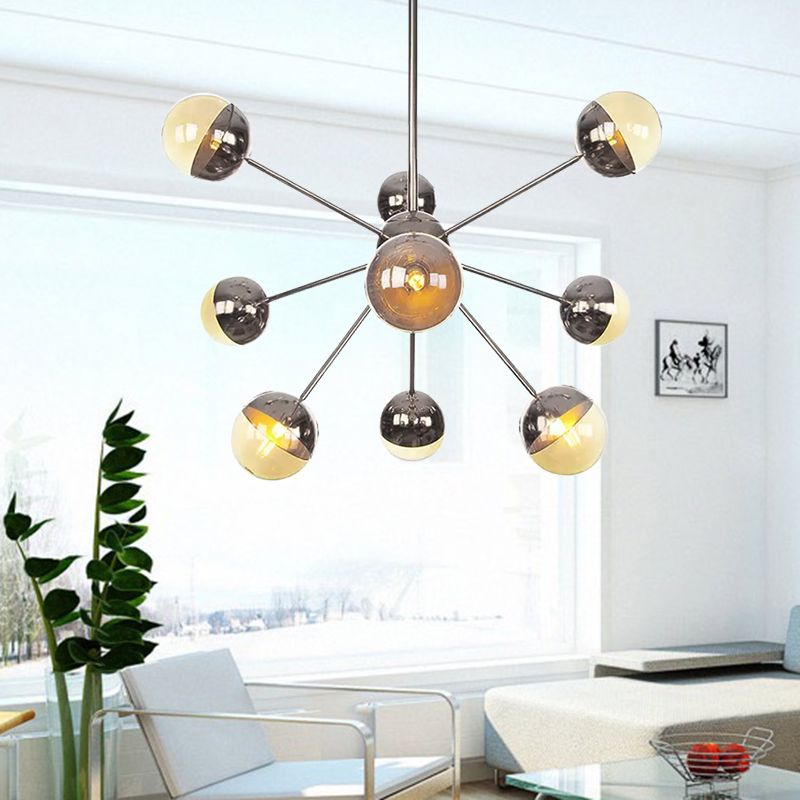 Globe Dining Room Semi Flush Mount White/Clear/Smoke Grey Glass 9/12/15 Lights Contemporary Semi Flush Light in Copper/Chrome/Gold