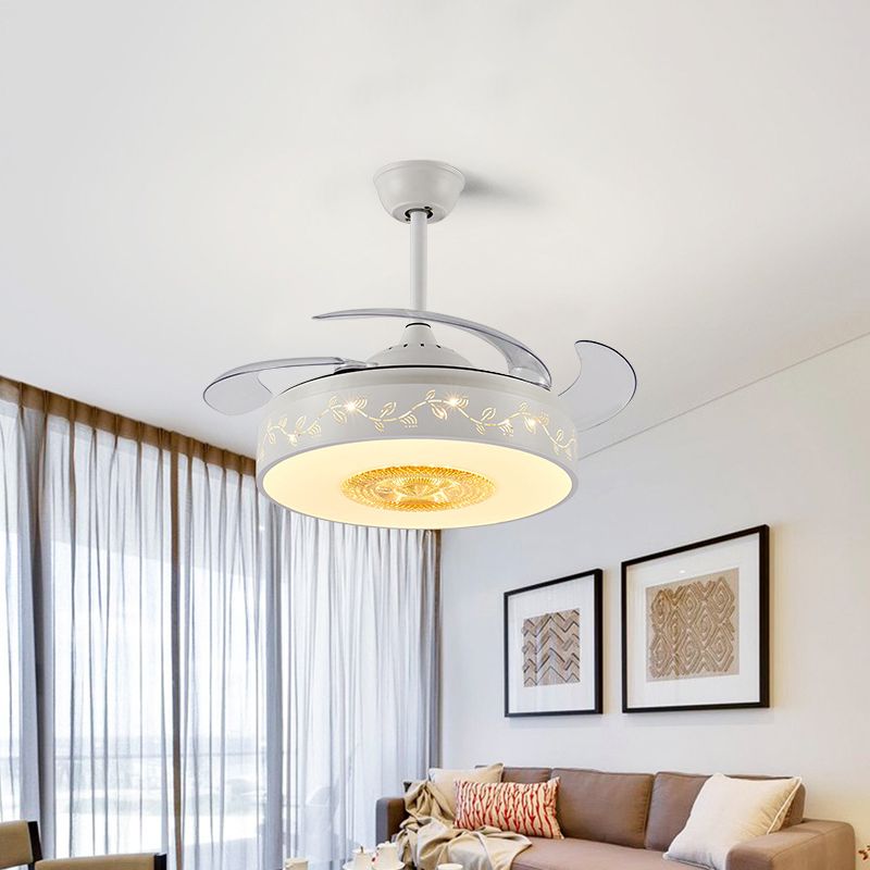 42 "W ACRYLIC SEMI ILUMENTA Patrón de hojas LED Modernismo Lámpara de ventilador colgante con control remoto/de pared, 4 cuchillas transparentes