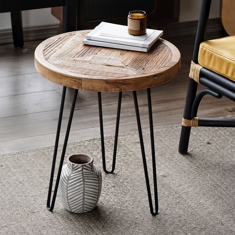 Nordic Style Cocktail Table Brown Elm Wood Top Metal Base Round/square Coffee Table