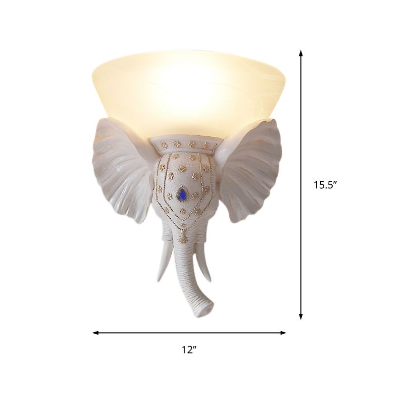 Beige Bowl Sconce Light Traditional Glass 1 Light Corridor Wall Mounted Light with Gold/White Resin Elephant Base