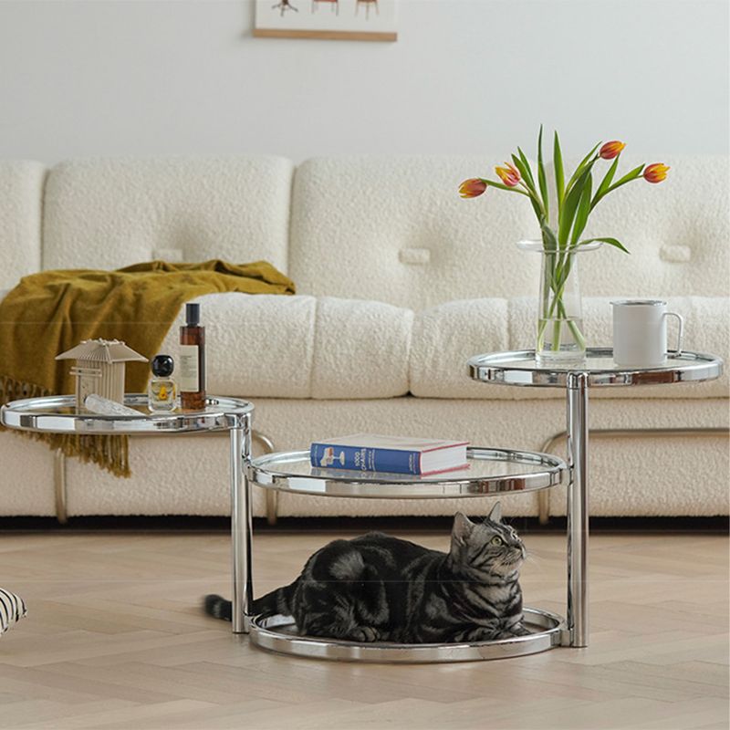 Round with Metal Accents Coffee Table Extendable Modern Glass Cocktail Table