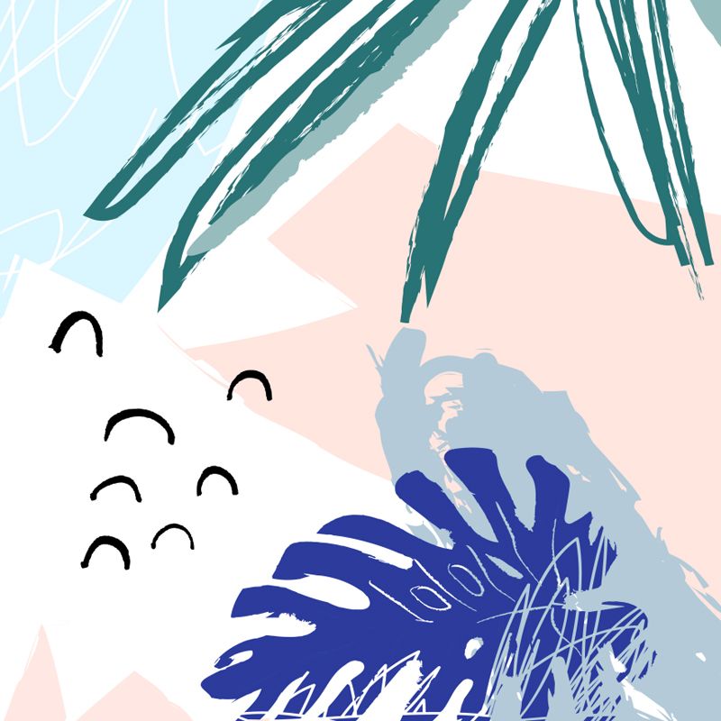 Tropical Botanical Wall Paper Mural Non-Woven Stain Resistant Pastel Wall Decor for Home