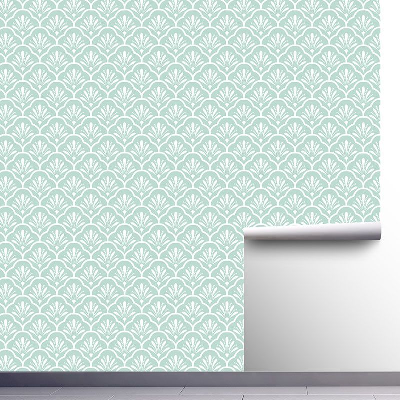 19.4 sq ft. Rural Wallpaper Roll for Girl's Bedroom with Floral Grid Design in Soft Green, Peel and Stick