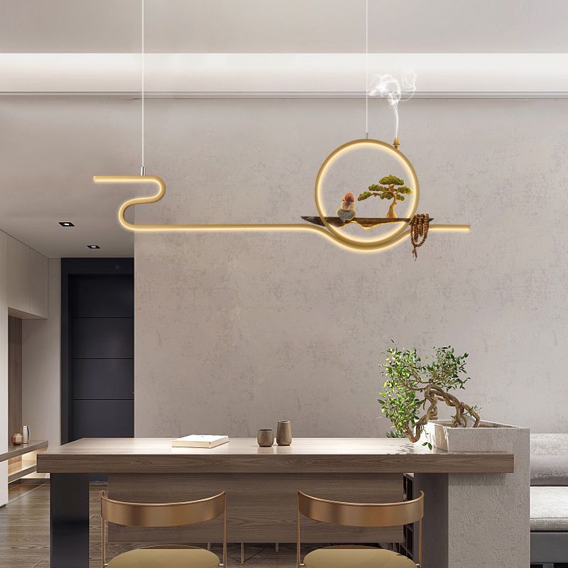 Tea Room Modern Island Lighting 2 Lights LED Linear Aluminum Pendant Light