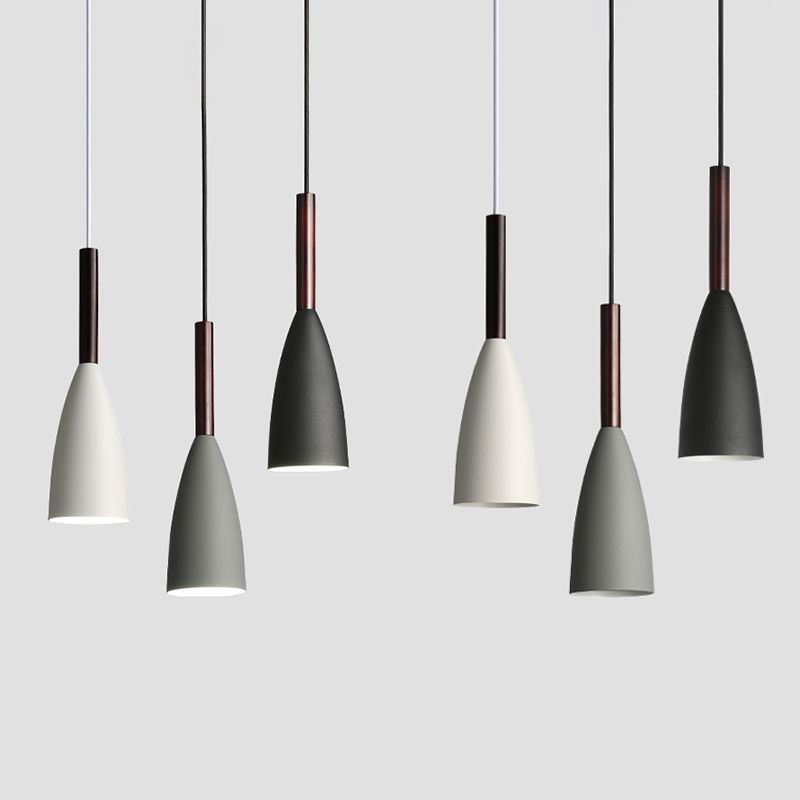 Modern Concise Macaron Pendant Light Wooden Cone Hanging Lamp with Wrought Iron Shade