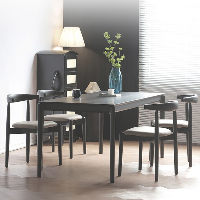 Modern Black Dining Set 1/2/5 Pieces Rectangle Indoor Wood Legs Dinette Set