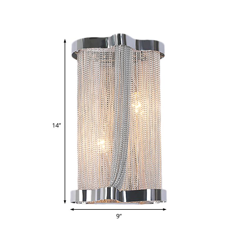 2 Lights Tassel Sconce Wall Light Vintage Aluminum Wall Lamp with Cylinder Shade in Gold/Silver