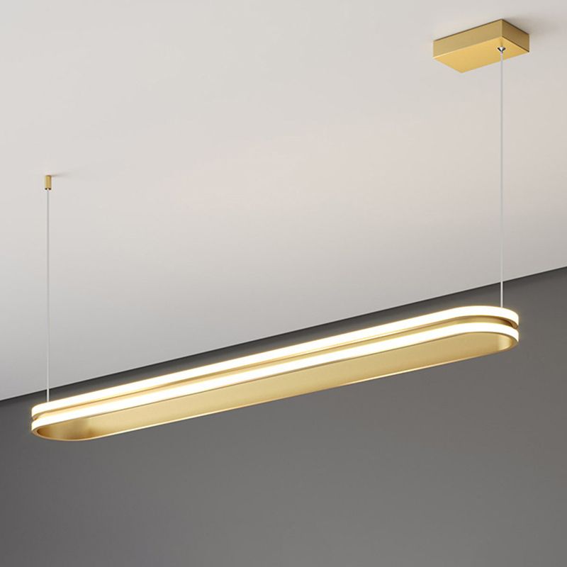 Metal Elongated Oblong Ceiling Pendant Simple Style LED Island Lighting Ideas in Gold