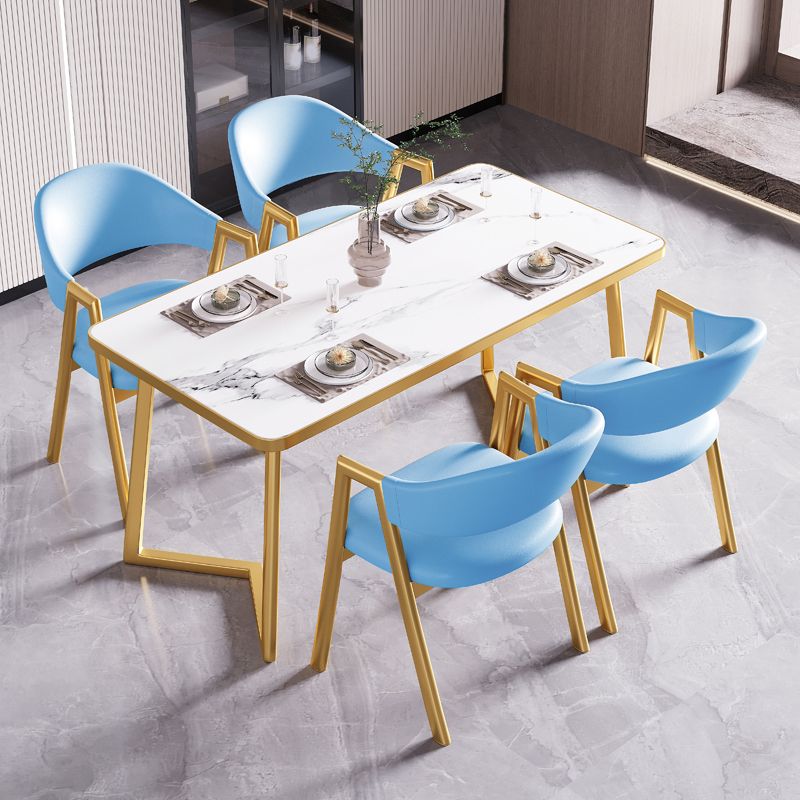 Modern Rectangle Dining Table Wood Tabletop with Double Pedestal Base