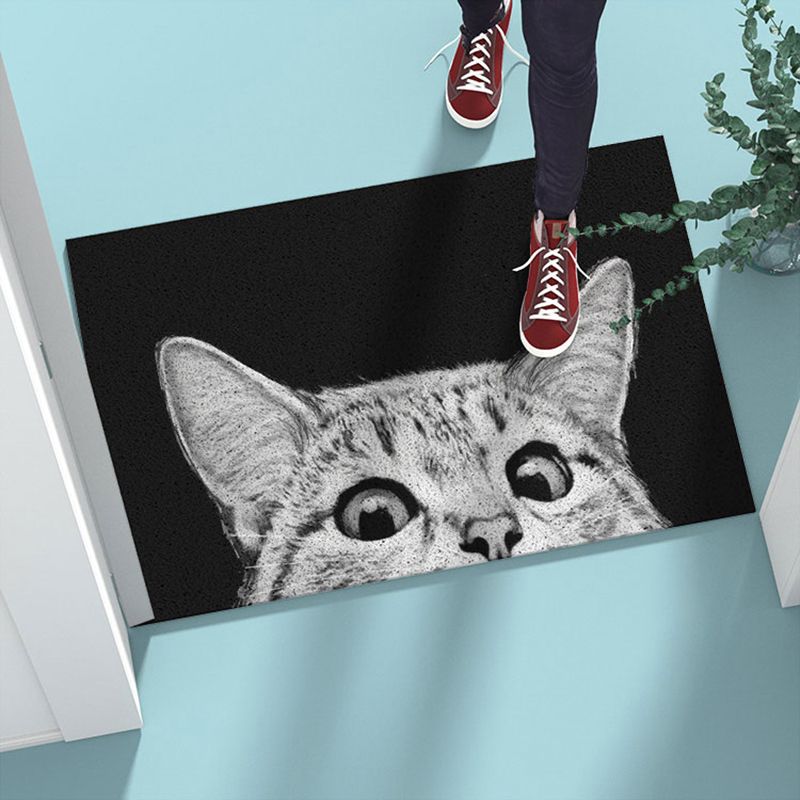 Grey Tone Home Decoration Carpet Bionic Cat Printed Area Rug Polyester with Non-Slip Backing Rug