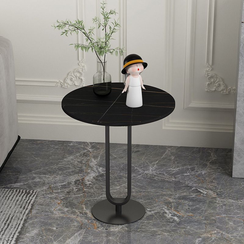 21.6"Tall Round Stone Top End Table Iron Pedestal Sofa Side Table