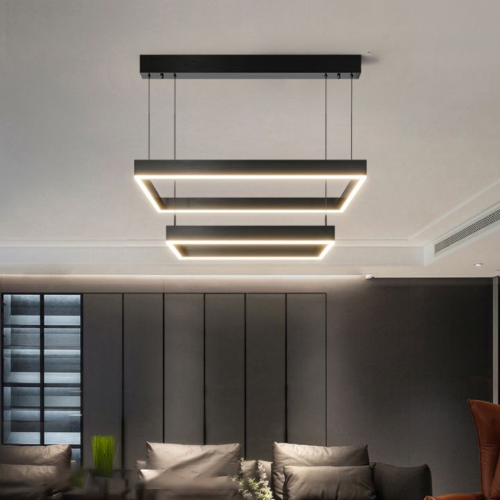 Candelier negra moderna múltiples cuadrados luces de lámpara de araña araña de metal rectangular