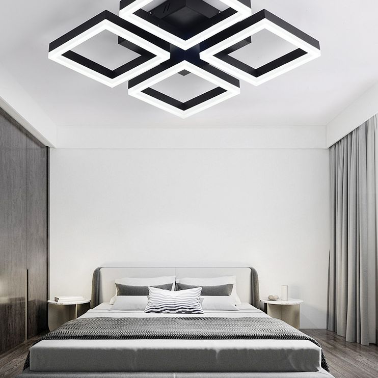 Lámpara de techo cuadrado de acabado negro de estilo simple led de metal led semi rasgador de montaje