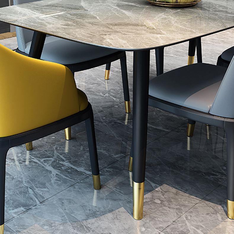 Solid Wood Base Dining Table Rectangle Stone Dining Table with Grey and White Top