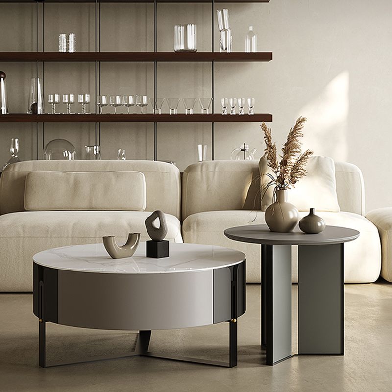 Contemporary Cocktail Table Round Stone Coffee Cocktail Table