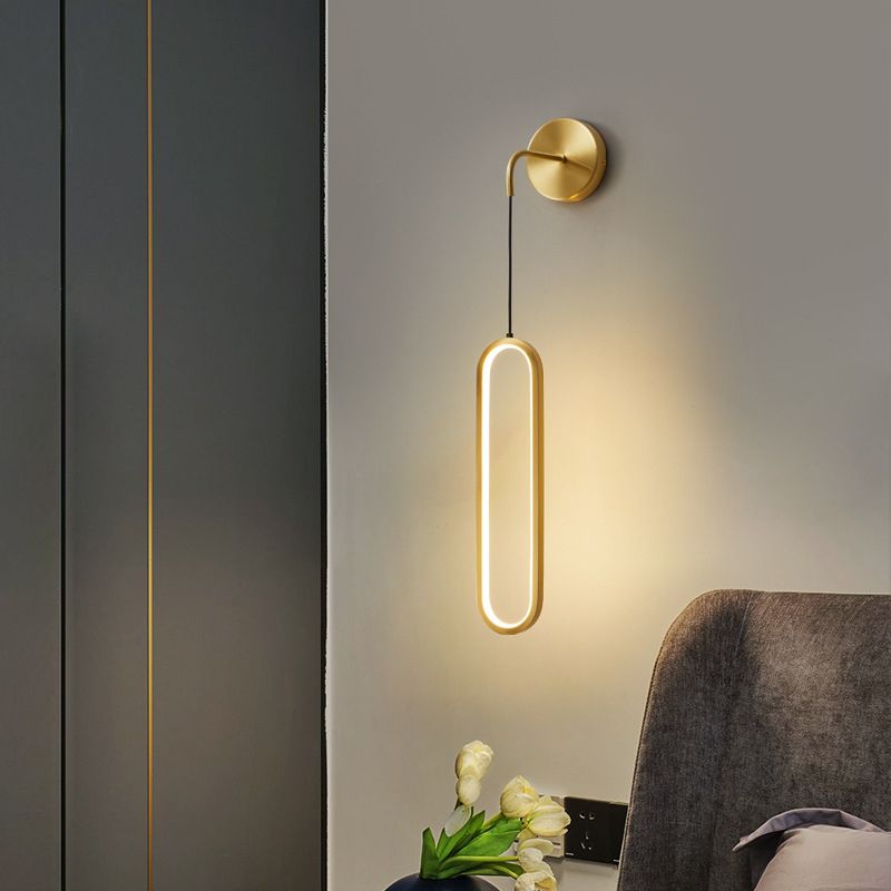 Minimalism LED Wall Sconce Oval Brass Sconce Lighting for Bedroom
