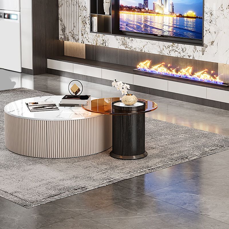 Modern Round Coffee Table Block Nesting Coffee Table Set for Living Room