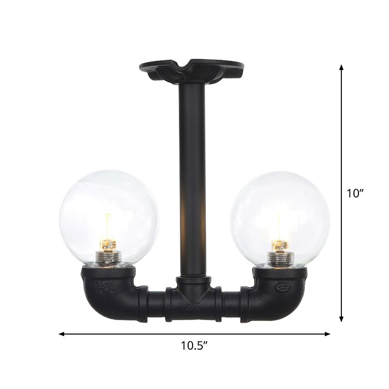 Luminaire semi-encastré pour couloir à billes, verre transparent vintage, 2 ampoules, plafonnier LED noir