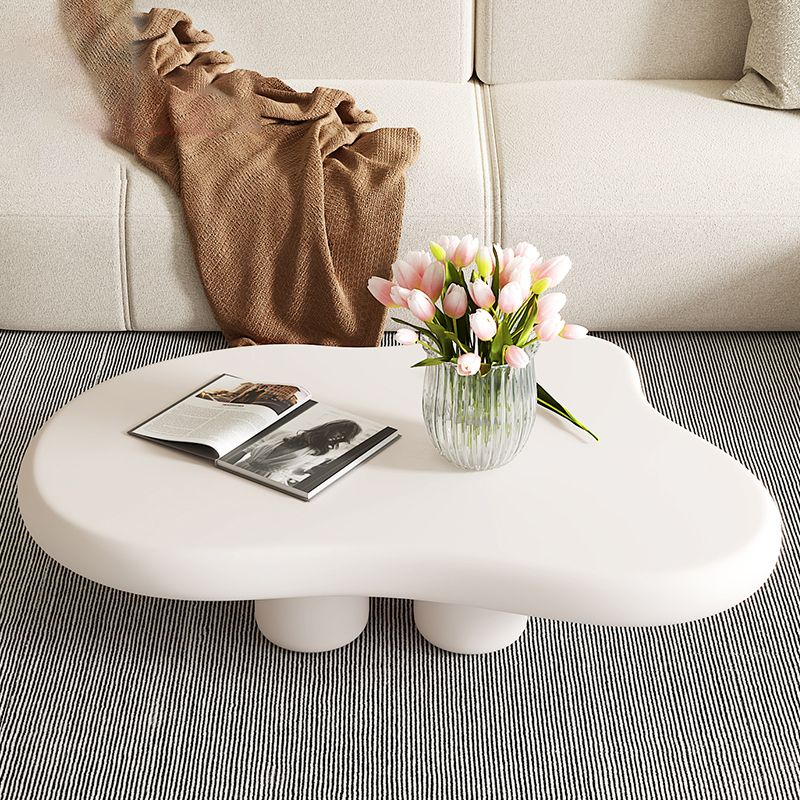 Modern Free Form Coffee Table Wooden 4 Legs Cocktail Table in White