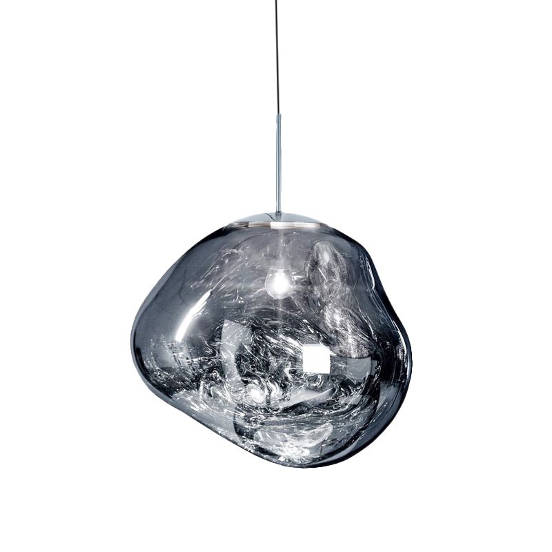 Éclairage pendentif irrégulier contemporain argent / verre à la main rouge 1 lampe suspendue légère, 8 "/ 12" de largeur