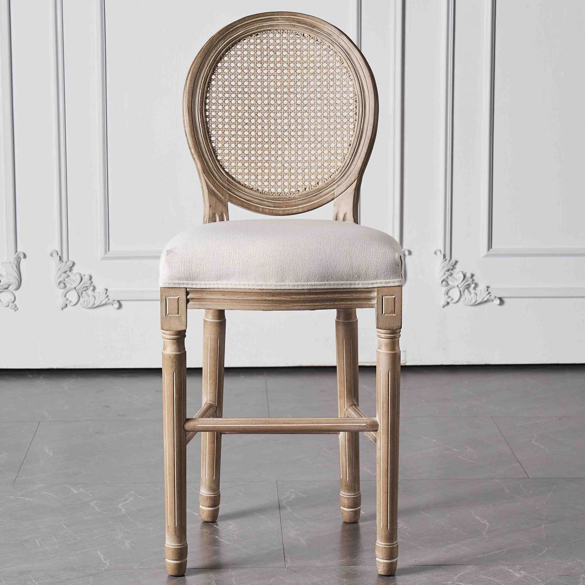 Full Back Upholstered Armless Bar Stool with Solid Wood Base