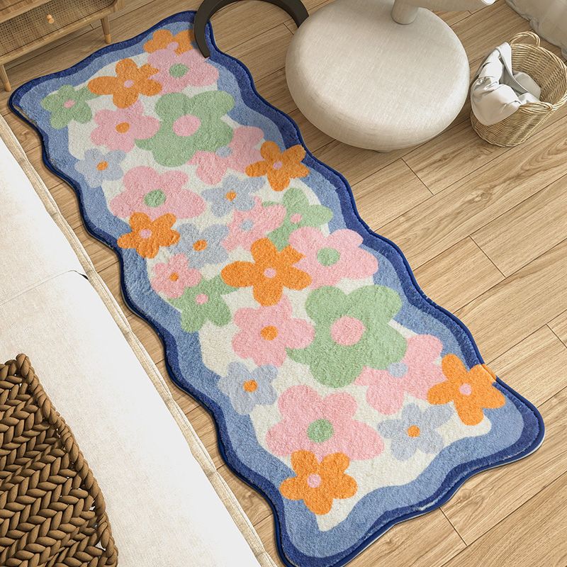 Orange Modern Carpet Flower Pattern Polyester Area Rug Non-Slip Backing Rug for Bedroom