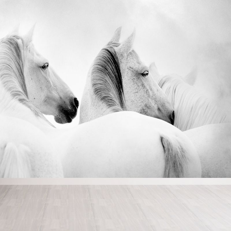 Big White Horse Print Mural Wallpaper Decorative Contemporary Living Room Wall Art
