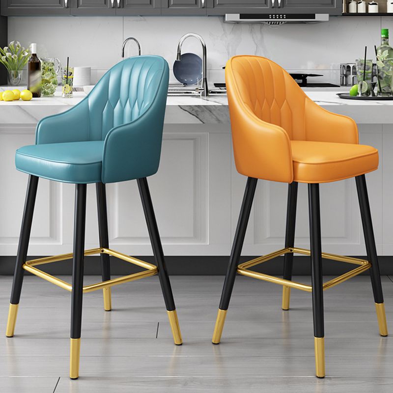 Glam Metal Stool PU Leather Barstools in Matte Finish for Indoor