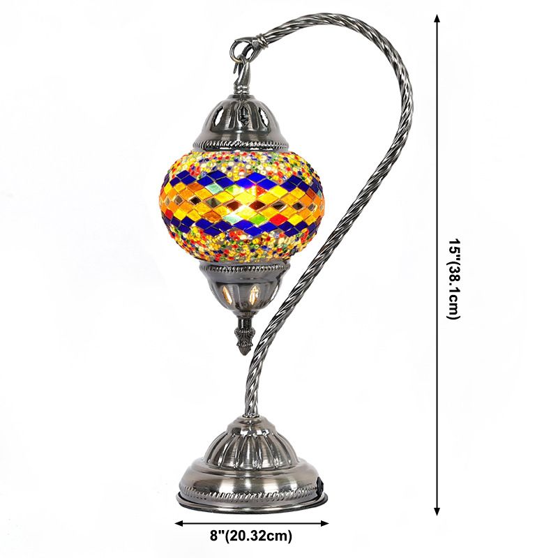 Asian Lantern Nightstand Light 1 Bulb Hand Cut Glass Night Lamp with Gooseneck Arm for Drawing Room