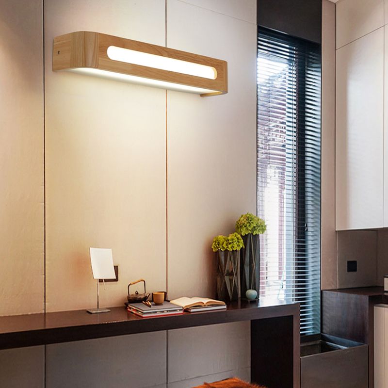 1 Light Rectangle Wall Mounted Lamps Modern Style Wood Wall Lights