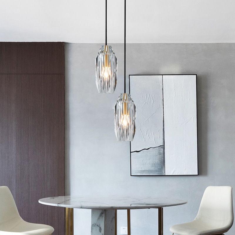 Post-modern Style Brass Crystal Hanging Light 3.9" Wide Mini Oval Simplicity Lighting Pendant for Restaurants Bar