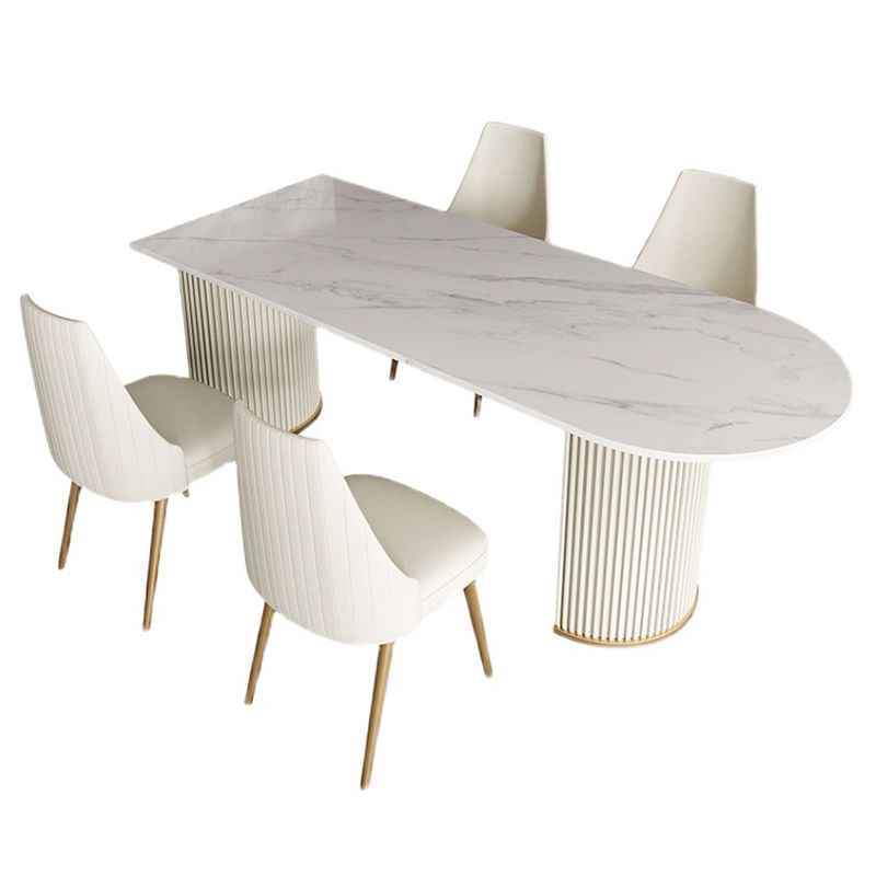 Traditional Luxury Dining Table White Sintered Stone Double Pedestal Table for Kitchen